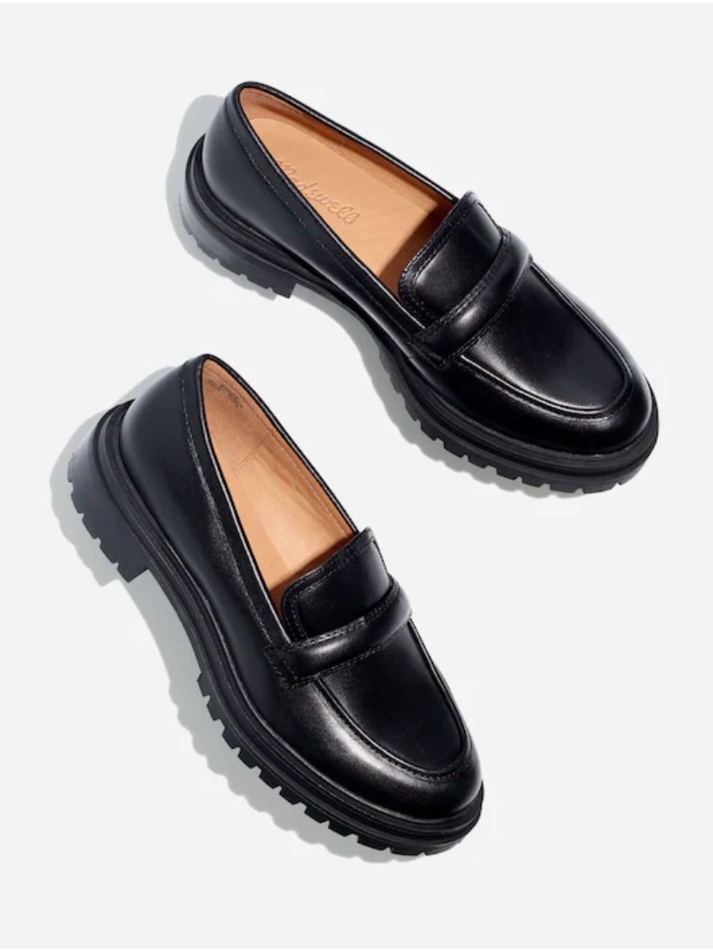 Madewell Black Leather Lug Sole Penny Loafers